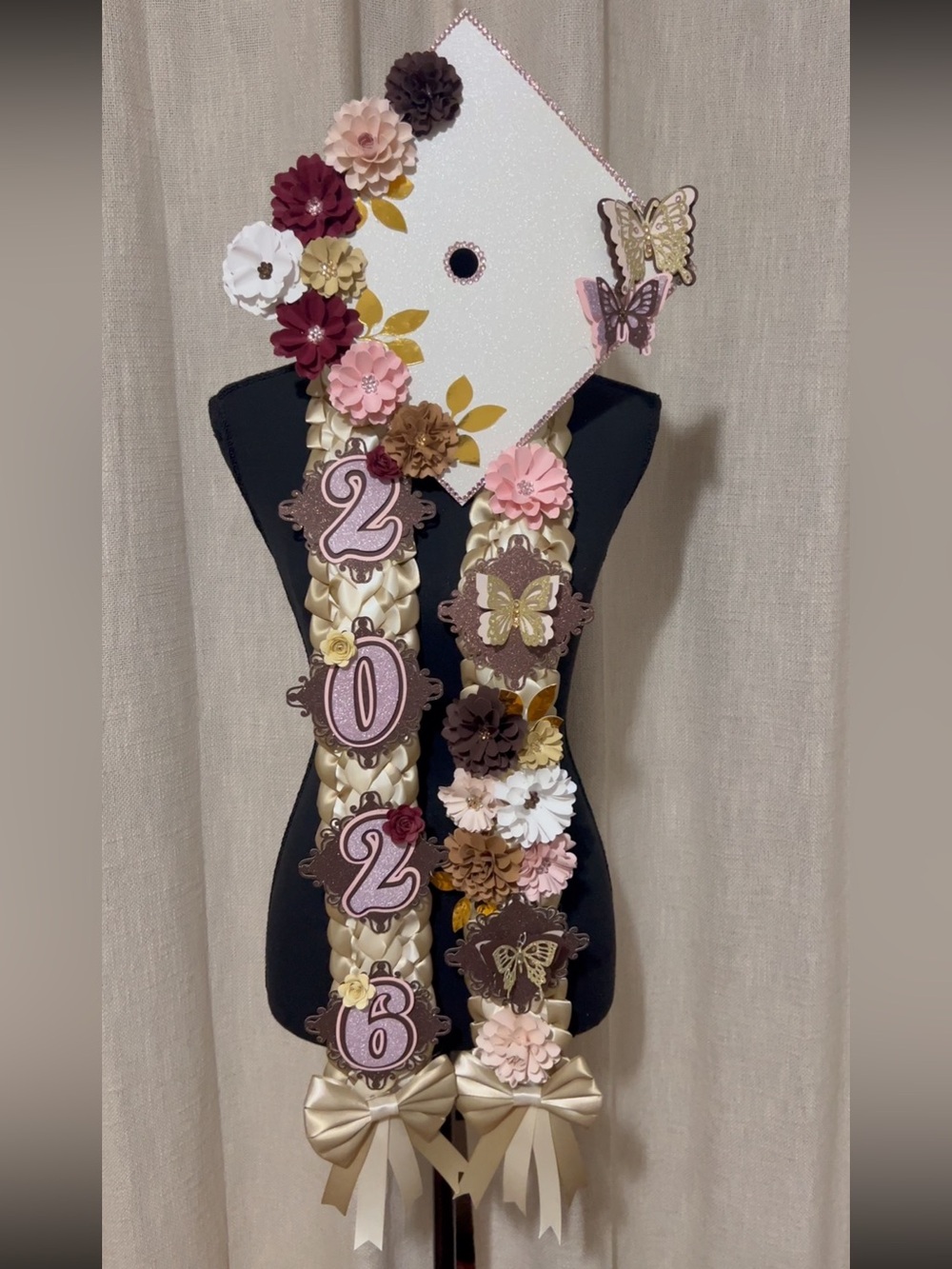Graduation Lei with Pink, Burgundy & Cream Flowers - 2026